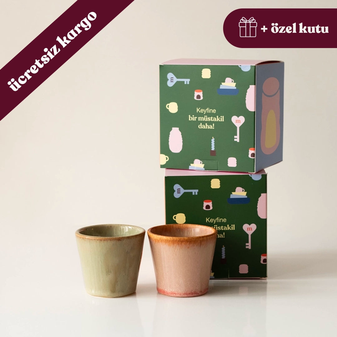 Paylaşım Ritüeli - Uyanış No.1: Müdavim Yeşil+Gonca Pembe Espresso Bardağı