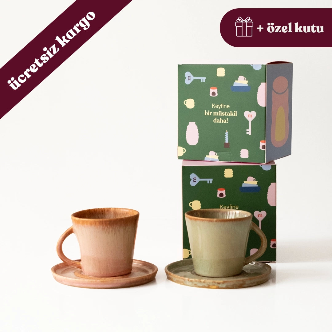 Paylaşım Ritüeli - Kısa Bir Mola No.1: Müdavim Yeşil+Gonca Pembe Türk Kahvesi Fincanı