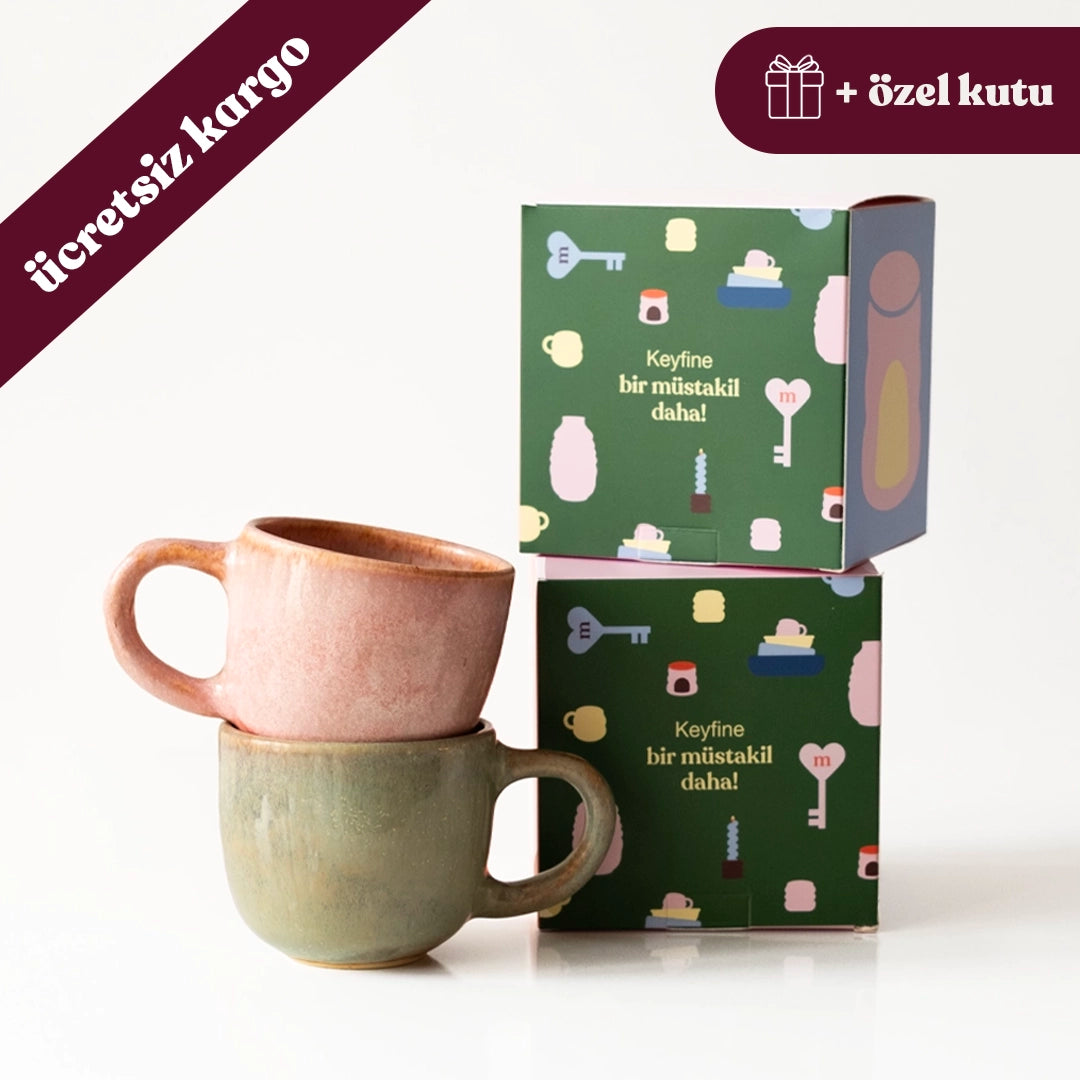 Paylaşım Ritüeli - Beş Çayı No.1: Müdavim Yeşil+Gonca Pembe Orta Boy Kupa