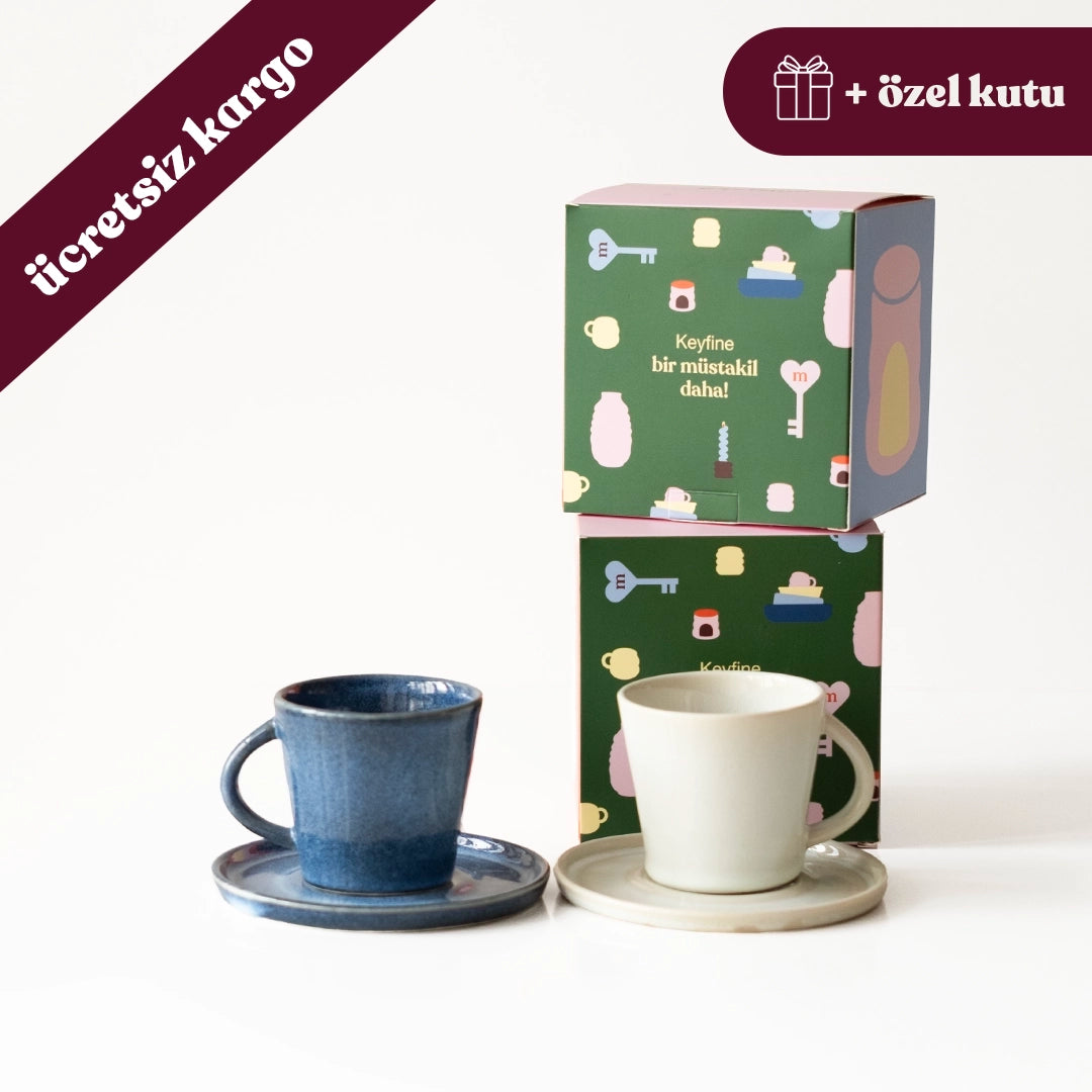 Paylaşım Ritüeli - Kısa Bir Mola No.2: Sayfi Mavi+İnci Beyaz Türk Kahvesi Fincanı