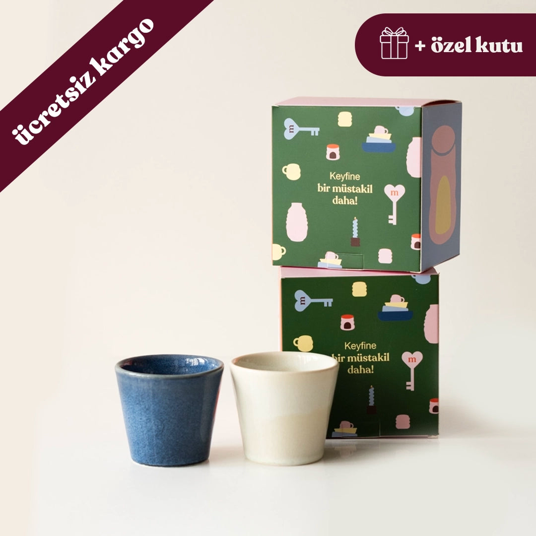 Paylaşım Ritüeli - Uyanış No.2: Sayfi Mavi+İnci Beyaz Espresso Bardağı