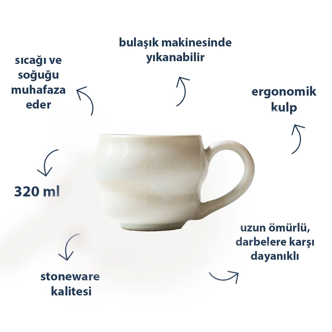 Stoneware Büyük Kupa - İnci Beyaz