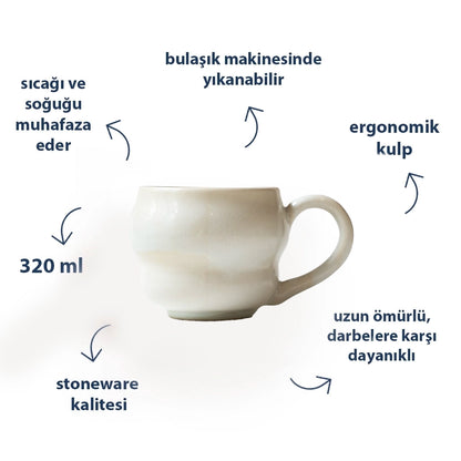 Stoneware Büyük Kupa - İnci Beyaz