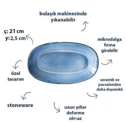 Stoneware Orta Kayık Tabak - Sayfi Mavi