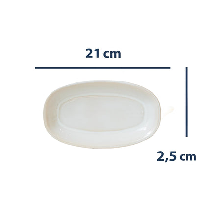 Stoneware Orta Kayık Tabak - İnci Beyaz