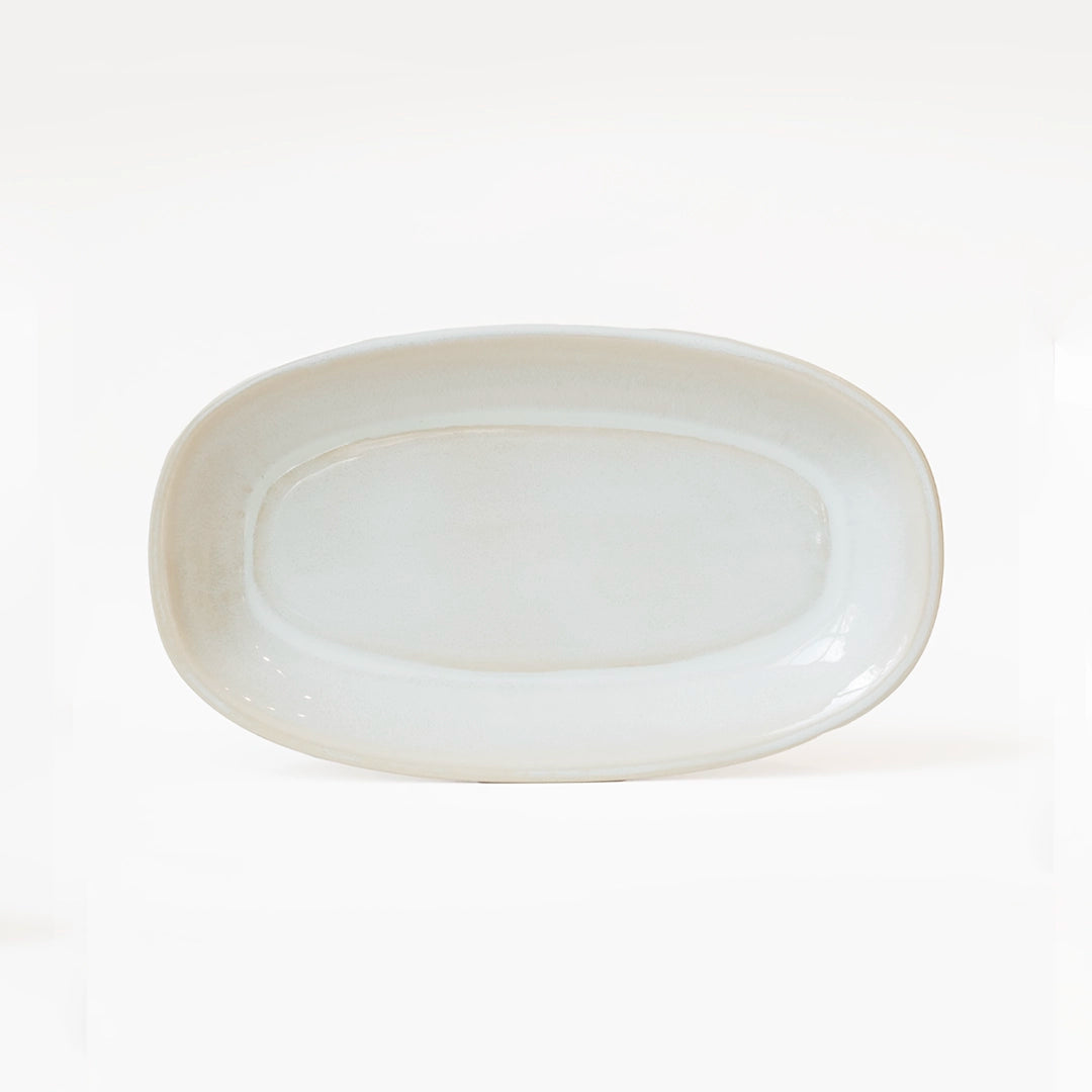 Stoneware Orta Kayık Tabak - İnci Beyaz