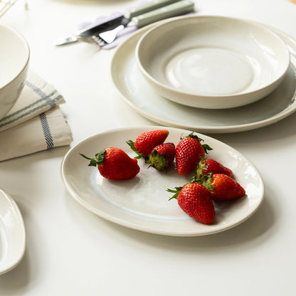 Stoneware Büyük Oval Tabak - İnci Beyaz