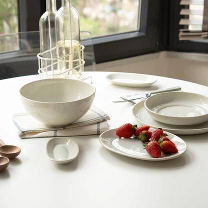 Stoneware Küçük Oval Tabak - İnci Beyaz