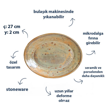 Stoneware Büyük Oval Tabak - Müdavim Yeşil