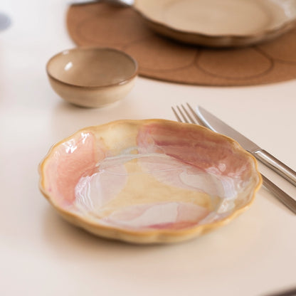 Stoneware Çiçek Derin Tabak - Müdavim Pembe