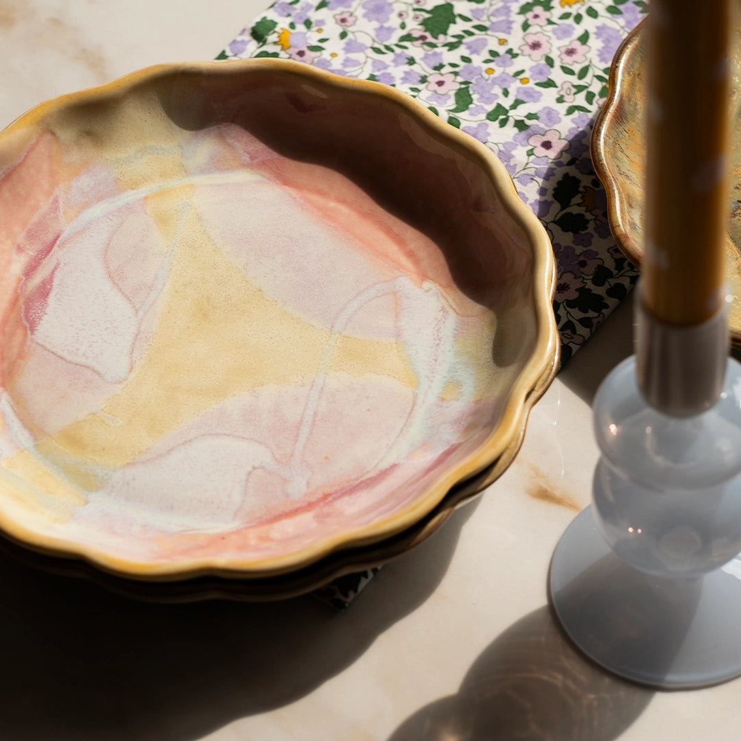 Stoneware Çiçek Derin Tabak - Müdavim Pembe