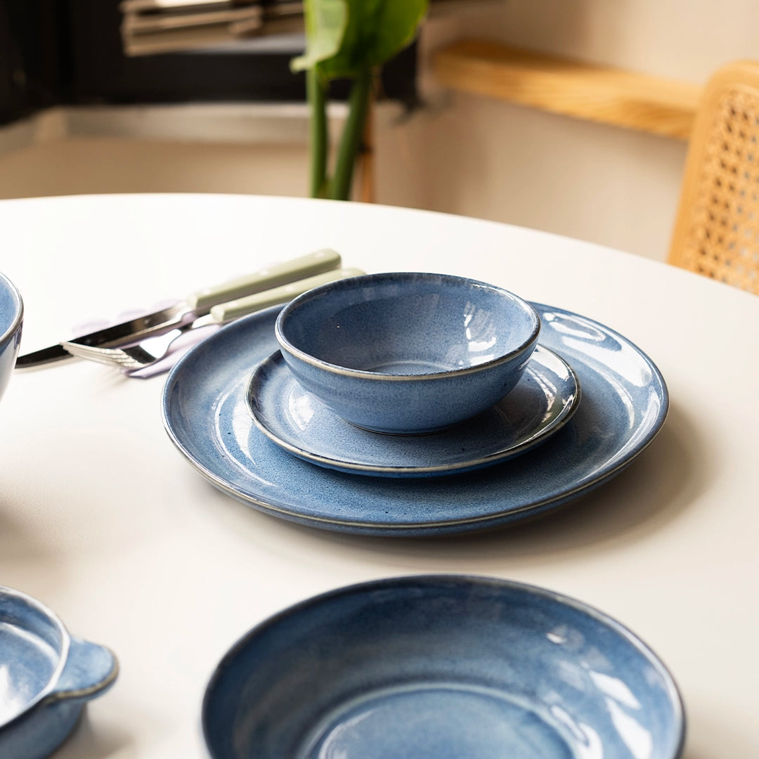 8 Kişilik Stoneware Yemek Takımı - Sayfi Mavi
