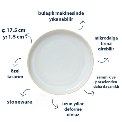 Stoneware Tatlı Tabağı - İnci Beyaz