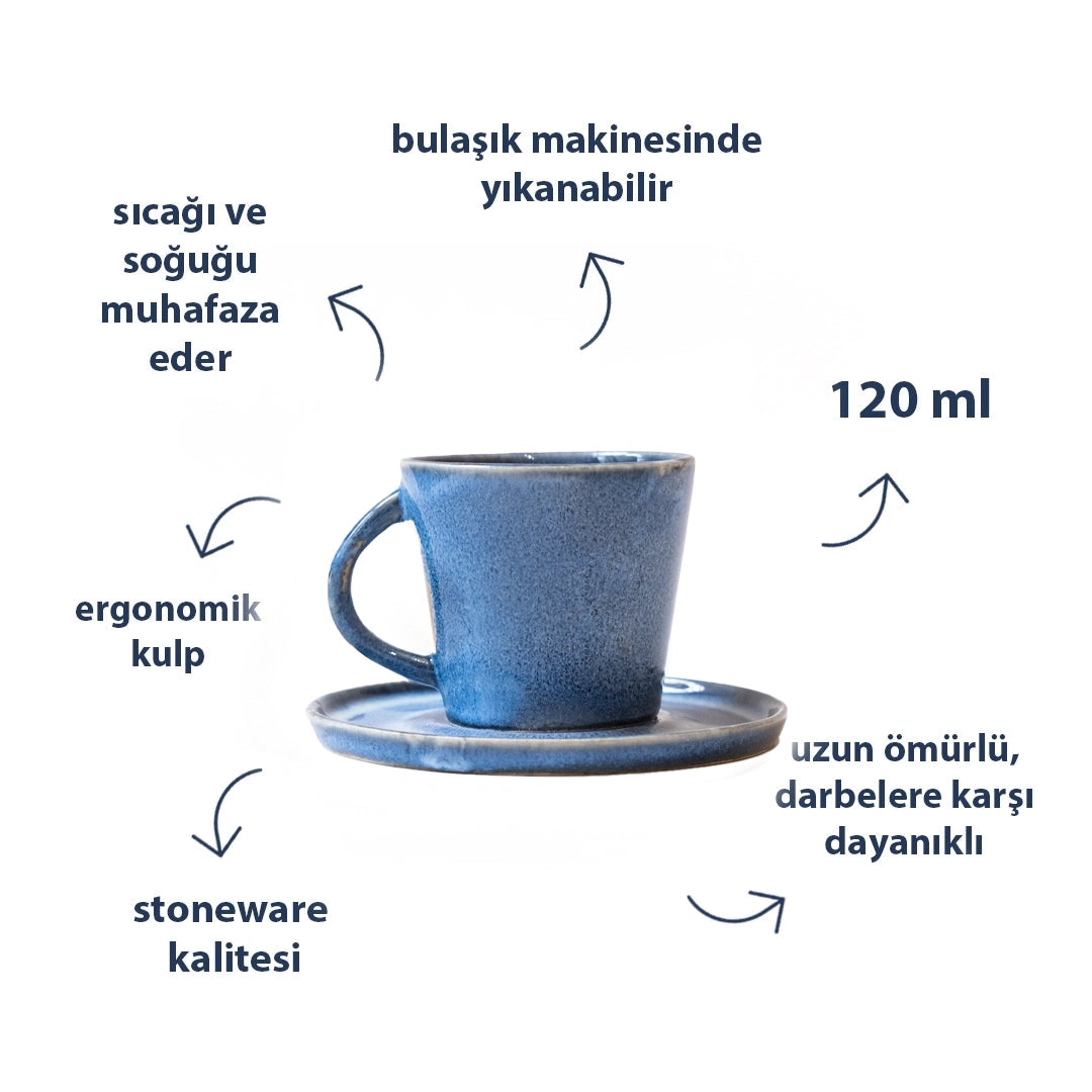 Stoneware Türk Kahvesi Fincanı - Sayfi Mavi