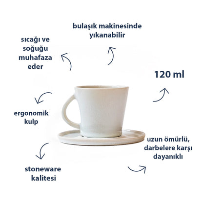 Stoneware Türk Kahvesi Fincanı - İnci Beyaz