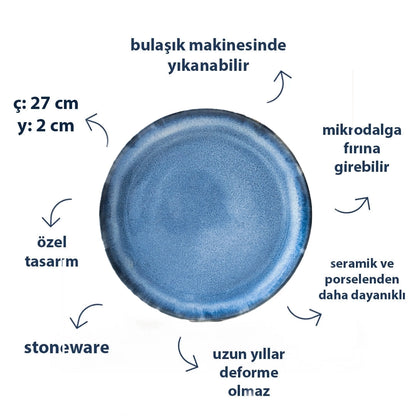 Stoneware Yemek Tabağı - Sayfi Mavi