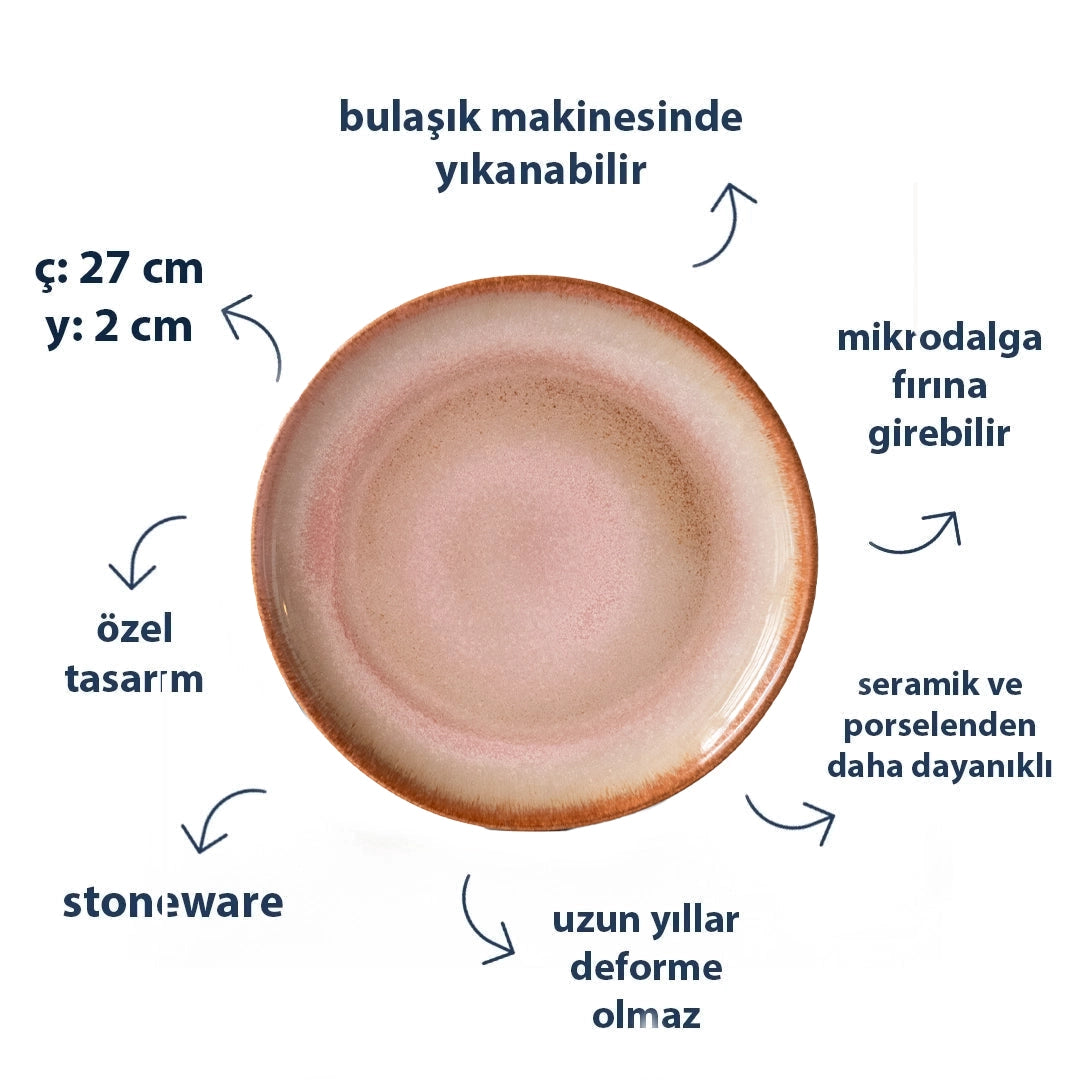 Stoneware Yemek Tabağı - Gonca Pembe