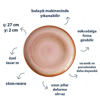 Stoneware Yemek Tabağı - Gonca Pembe