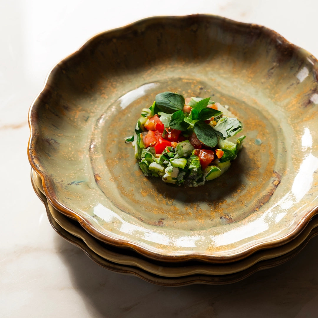 Stoneware Çiçek Derin Tabak - Müdavim Yeşil