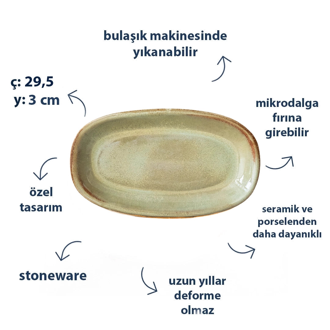 Stoneware Büyük Kayık Tabak - Müdavim Yeşil