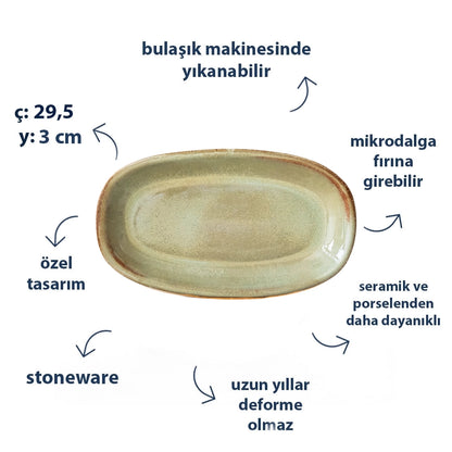 Stoneware Büyük Kayık Tabak - Müdavim Yeşil