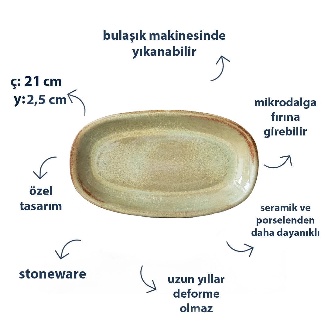 Stoneware Orta Kayık Tabak - Müdavim Yeşil