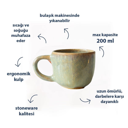 Stoneware Orta Boy Kupa - Müdavim Yeşil
